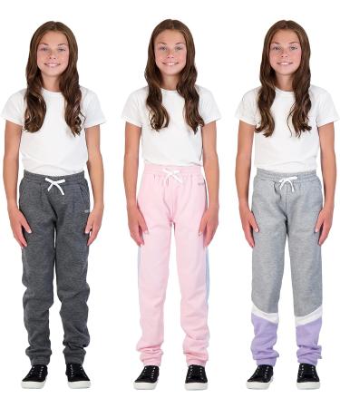 Hind 3-Pack Girls Sweatpants - Active Fleece Jogger Pants for Girls Athletics 14-16, Heather-Light Pink-Charcoal - Buy Online on GoSupps.com