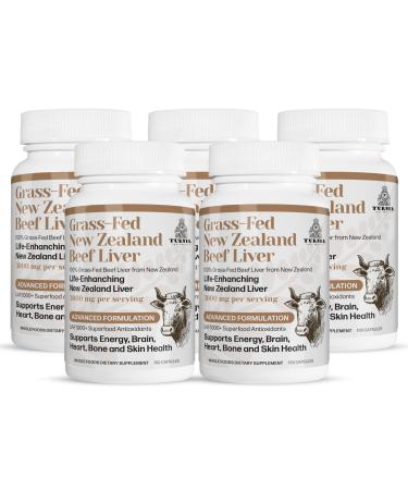 TURNER New Zealand 100% Live-Grass-Fed Beef Liver 900 Capsules Supports Energy Production Detoxification Digestion Immunity and Full Body Wellness Non-GMO 3000mg