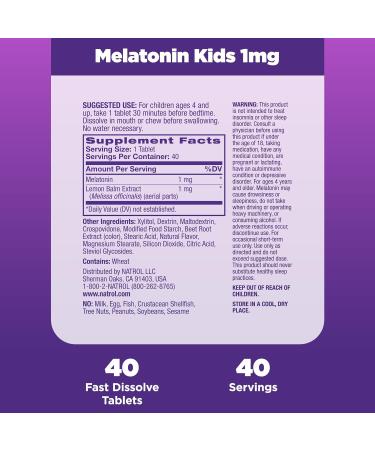 Natrol Kids Melatonin Fast Dissolve Tablets  Helps You Fall Asleep Faster  Stay Asleep Longer  Easy to Take  Dissolves in Mouth  for Ages 4 and Up  Strawberry Flavor  1mg  40 Count Fast Dissolve Tablet 40 Count (Pack of  - Buy Online on GoSupps.com