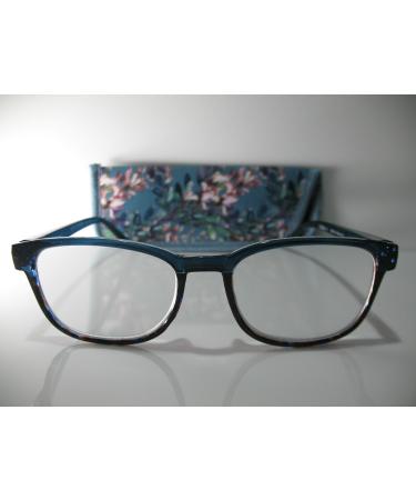 Foster Grant Misha Blue Multicolor Flower Reading Glasses w/Case +2.50