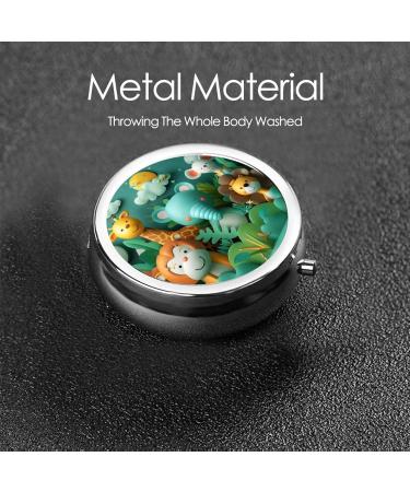 Cartoon Animal Jungle Portable Metal Pill Box - Mini 3-Compartment Travel Organizer for Small Pills - Hinged Design - Ideal for Travel Black - Buy Online on GoSupps.com