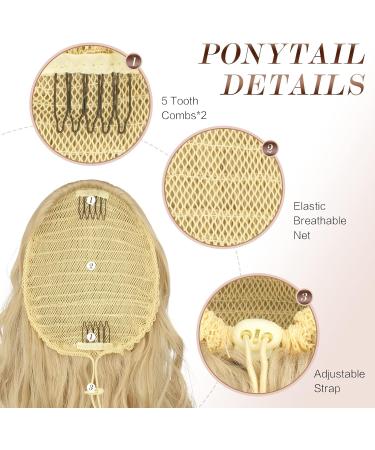 FESHFEN 26 Long Curly Wavy Drawstring Ponytail Extensions - Strawberry Blonde Mixed Bleach Blonde - Buy Online on GoSupps.com