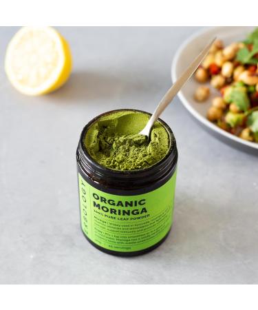 Erbology Organic Moringa Leaf Powder 90g - 45 Servings - Body Cleansing - Immunity Support - Rich in Calcium and Iron - Sustainably Sourced Straight from Farm in India - Small Batch - Vegan - GMO-Free - Buy Online on GoSupps.com