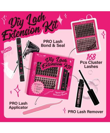 Lash Clusters Kit - DIY Eyelash Extensions with 168 Pcs Individual Lashes, Bond, Seal, Applicator & Remover - Beginner Eyelash Extension Kit (Tender+Glitter) - Buy Online on GoSupps.com