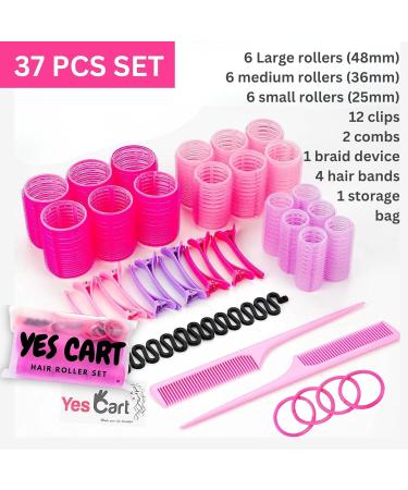 Yes Cart 37 Pcs Hair Rollers With Clips -18 Rollers For Hair Volume (48+36+25mm) Rollers Short hair & Long Hair 12 Clips 2 Combs 1 Braid Device | Velcro Rollers For Hair Curlers Rollers - Buy Online on GoSupps.com