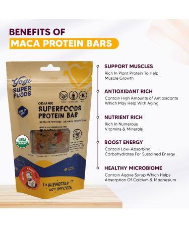 Yogi Superfoods Maca Protein Bars with Cacao - Raw Vegan Gluten-Free Superfood Snacks for Healthy Energy - 4 Bars 5oz - Buy Online on GoSupps.com