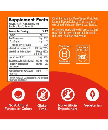 OLLY Immunity Powder - Daytime Immune Support Elderberry Vitamin C D Zinc Fizzy Drink Mix, Blood Orange (10 Count) - Buy Online on GoSupps.com