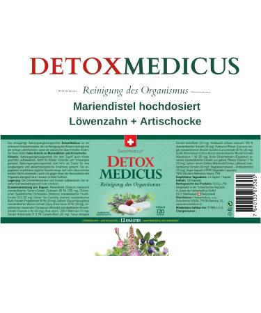 Swissmedicus Detox Medicus - 120 Vegan Capsules with High-Dose Milk Thistle Dandelion Artichoke & 10 Herbal Extracts | Organic Detox Cleanse Produced in Europe - Buy Online on GoSupps.com