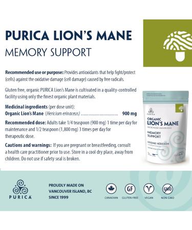 PURICA - Lion's Mane 1kg Powder Mushroom Supplement - Organic Support for Cognitive Wellness 1 kg (Pack of 1) - Buy Online on GoSupps.com