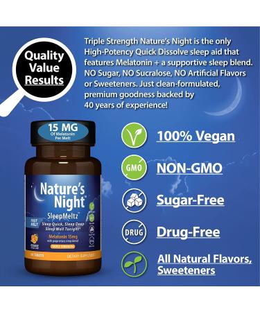 Triple Strength Nature's Night Sleep Meltz - 15mg Melatonin, 3 Month Supply, Sugar Free, Vegan, Non-GMO - Buy Online on GoSupps.com