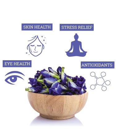 Organic Butterfly Pea Flowers 4.41 oz - Non GMO Verified, Gluten Free, Vegan - Rich in Antioxidants - Free eBook Included - From Thailand - Incas - Buy Online on GoSupps.com