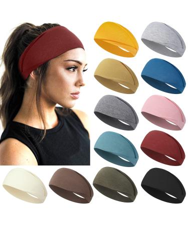 AKTVSHOW Headbands for Women Short Hair Elastic Hair Bands for Women's Hair Workout Sports Yoga Exercise Hair Accessories Wide Thick Sweat Headbands 12 Pack Women Headbands Set 3