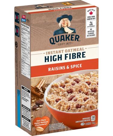 Quaker High Fibre Raisins & Spice Instant Oatmeal 8 Packets 344g High Fibre Raisins & Spice 344 g (Pack of 1) - Buy Online on GoSupps.com