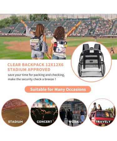 Vorspack Clear Mini Stadium Backpack 12x12x6 - Women's Stadium Approved Bag with 2 Water Holders - Heavy Duty for Concerts, Work, Sports, and Festivals - Black - Buy Online on GoSupps.com