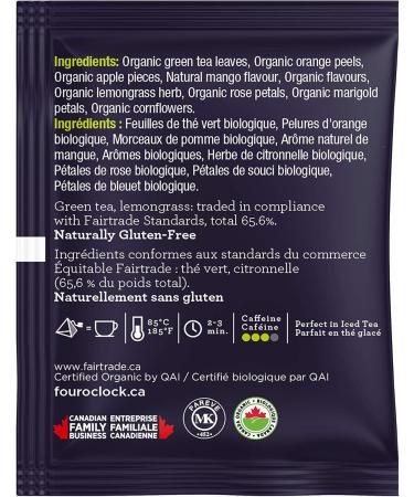 Four O'Clock Organic Fairtrade Green Tea Tropical Mango Non-Gmo Kosher Gluten-Free 15 Count Pyramid 37 5g - Buy Online on GoSupps.com