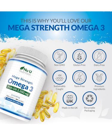 Omega 3 Fish Oil 2200mg & Vitamin D3 2000IU - 250 Capsules | High Strength 1100mg Fish Oil, EPA 720mg & DHA 480mg | Over 4 Month Supply - Buy Online on GoSupps.com