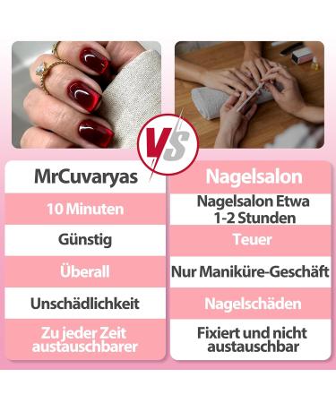 Shop Mrcuvaryas 24-Piece Cherry Red Cat Eye Press-On Nails | Squoval Artificial Nails with Glue for Women - Buy Online on GoSupps.com