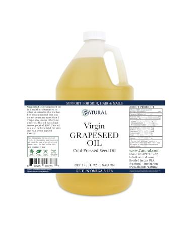 Zatural Grapeseed Oil - 100% Pure Cold Pressed - Organically Grown High Temperature Cooking Oil 128oz (1 Gallon - Buy Online on GoSupps.com