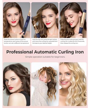 Rotating Curling Iron 5 Temperature 1 1/4 in Automatic Curling Iron Dual Voltage 360 Rotating Hair Curler Travel Auto Hair Curling Wands 1H Auto-Off & 30s Fast Heat Self Curler Hair Styling Tools Blue - Buy Online on GoSupps.com