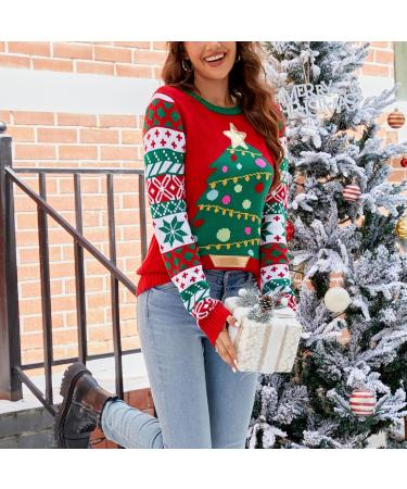 Shop Oversized Genetic Women's Christmas Sweater - Cozy Reindeer Snowflake Knit Pullover in Red - XL - Buy Online on GoSupps.com