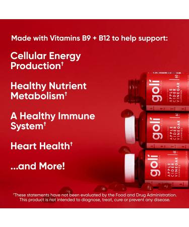 Goli Apple Cider Vinegar Gummy Vitamins - 60 Count | Vitamins B9 & B12 | Gelatin-Free, Gluten-Free, Vegan & Non-GMO - Buy Online on GoSupps.com