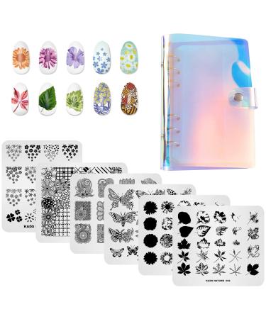 Alexnailart 6 Pieces Nail Stamping Plates Nail Art Plates Set Multi-Patterns Image Template Nail Design Manicure Stencils Tool with Storage Bag (Set6)