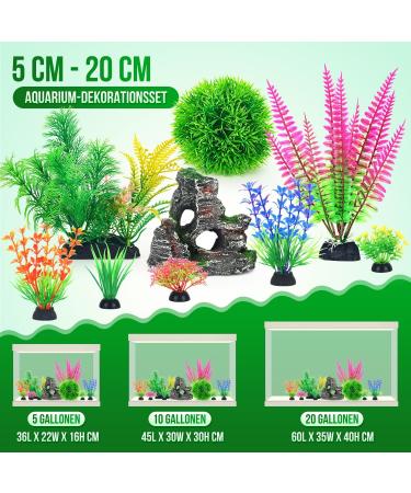 Borlech Aquarium Rock Decorations Set - 9 Pieces Plastic Plants & Green Rock | Enhance Your Fish Tank Decor - Buy Online on GoSupps.com