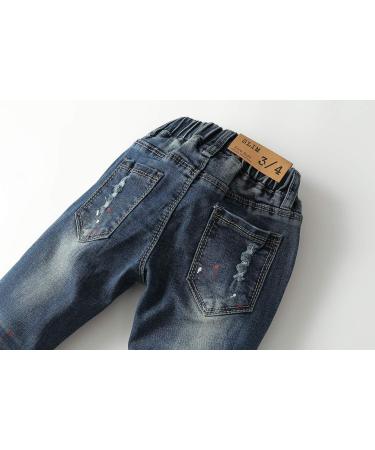 KIDSCOOL SPACE Baby Girl Boy Slim Jeans 4-5 Years Slim Blue-6502# | Ripped Denim Pants with Elastic Band - Buy Online on GoSupps.com