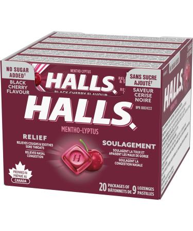 HALLS No Sugar Added Black Cherry Cough Drops Throat Lozenges Sore Throat Relief Mentho-Lyptus 9 Lozenges Cough Drops Black Cherry Singles (Full Tray) - Buy Online on GoSupps.com