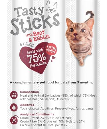Webbox Tasty Sticks Cat Treats Beef and Rabbit - Kitten Friendly Wheat and Grain Free No Artificial Colours (25 x 6 Packs) - Buy Online on GoSupps.com