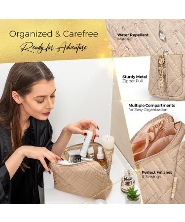 Large Camel Brown Makeup Bag - Stylish Zippered Organizer for Women & Girls | Versatile Travel Pouch with Multiple Compartments - Buy Online on GoSupps.com