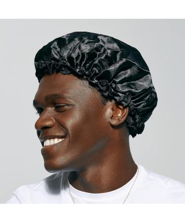 KISS COLORS & CARE Silky Satin XL Bonnet Cap - Protective & Gentle Fabric - Slip-Free Elastic Band - Breathable & Stylish Sleep Cap - Black - Buy Online on GoSupps.com