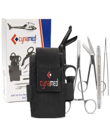 Cynamed First Responder Medical Tool Kit - Bandage Scissors  Magnetic Debris Remover  EMT Shears  Hemostat  Tweezers - Adjustable Multi-Pocket Nylon Belt Pouch - Paramedic  Nurse  Emergency Responders