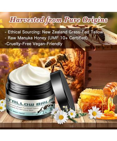 GDBadais Beef Tallow for Skin Grass Fed Tallow and Honey Balm Honey Balm Grass Fed Tallow Face Moisturizer for Sensitive Skin Anti-Aging & Dry Skin - Ancestral Skincare (50g) - Buy Online on GoSupps.com