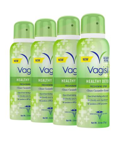Vagisil Healthy Detox Freshening Spray for Feminine Hygiene, Gynecologist Tested, Paraben Free, Clean Cucumber Essence, 2.6 oz (Pack of 4) - Buy Online on GoSupps.com