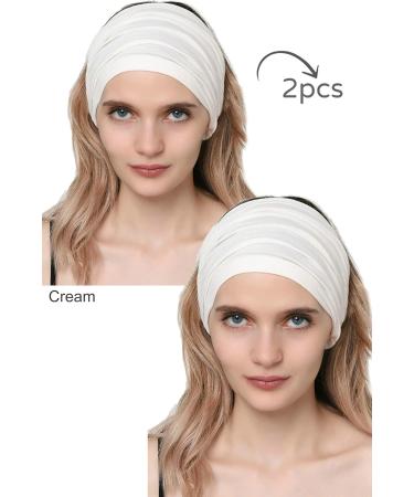 Deresina Bamboo Fabric Headband for Hair Loss - Elastic Cream (2 Pieces) | Comfortable & Stylish Solution - Buy Online on GoSupps.com