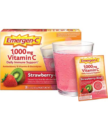 Emergen-C Vitamin C Strawberry-Kiwi 1000 mg - 30 Packets for Immune Support - Buy Online on GoSupps.com