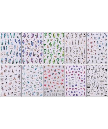 jmeowio JMEOWIO 10 Sheets Marble French Tip Nail Art Stickers Decals Self-Adhesive Leaves Nail Supplies Nail Art Design Decoration Accessories - Buy Online on GoSupps.com