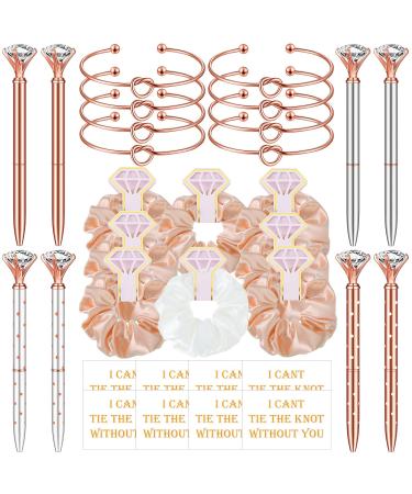 32 Sets Bridesmaid Proposal Accessories Gifts  Includes Satin Hair Scrunchies Bridal Shower Hair Band  Bridesmaid Bracelets and Rose Gold Diamond Pen with Bridesmaid Card (White  Champagne Scrunchies)