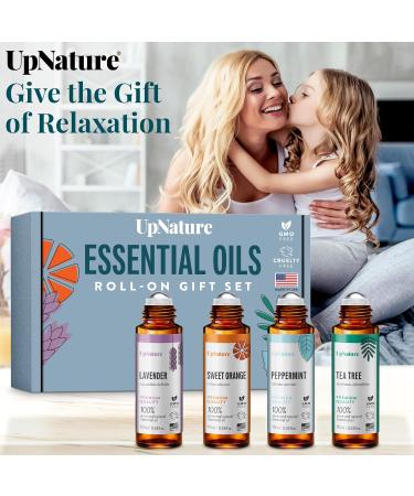 UpNature Essential Oil Roll On Gift Set - Peppermint Lavender Tea Tree Sweet Orange | Perfect Relaxation Gifts for Mom Women & Men | Ideal Stocking Stuffer - Buy Online on GoSupps.com