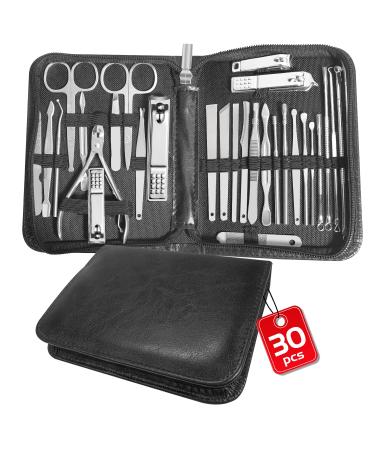 manicure set nail clipper set 30-piece professional manicure kit travel manicure set nail care kit With Luxurious Travel Case (Stainless Steel) - Buy Online on GoSupps.com