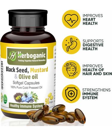 HERBOGANIC Black Seed Mustard and Olive Softgels Capsules - 90 - Count - Blended with Other Herbal Products-Supports Overall Health welness and Immunity. Black-Seed-Mustard- Olive - Buy Online on GoSupps.com