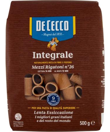 De Cecco Mezzi Rigatoni Whole Wheat (Integrale) Italian Pasta 500g Health Food!