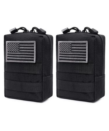 2 Pack Molle Pouches - Tactical Compact Water-Resistant EDC Pouch Black