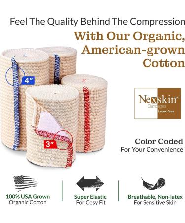 Premium 4 Wide Elastic Bandage Wrap (2 Pack) - Nexskin Latex Free Compression Bandages - Washable & Reusable USA Organic Cotton - Hook & Loop Fasteners - Buy Online on GoSupps.com