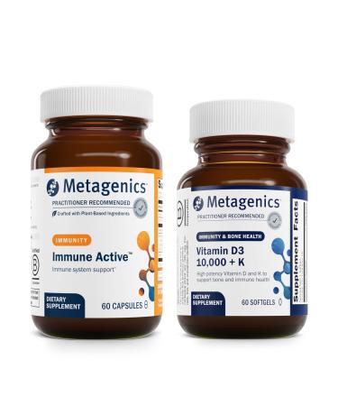 Metagenics Bundle - Immune Active & D3 10 000 + K - 60 Capsules of Immune Active for Immune Health Support - 60 Softgels of D3 10 000 + K for Immune Support Bone Health & Heart Health