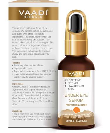 Vaadi Herbals Under Eye Serum - 5% Caffeine Retinol & Hyaluronic Acid - Reduce Dark Circles & Fine Lines - 30ml - Buy Online on GoSupps.com