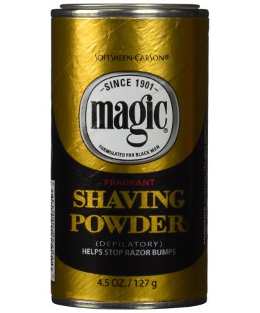 SoftSheen-Carson Magic Razorless Shaving for Men, Magic Shaving Powder with Fragrance, Coarse Textured Beards, Formulated for Black Men, Depilatory, Helps Stop Razor Bumps, Since 1901, 4.5 oz Shaving Powder 4.5 Ounce (Pack