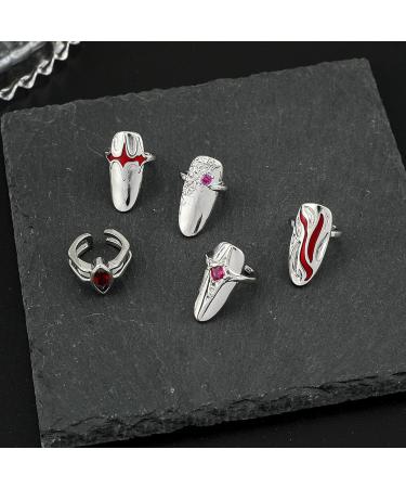 YOUNAFEN Adjustable Nail Rings Alloy Nail Art Finger Rings Women Girl Gifts Jewelry Nail Rings Fingertip Rings Set Alloy Material A Metal No Gemstone - Buy Online on GoSupps.com