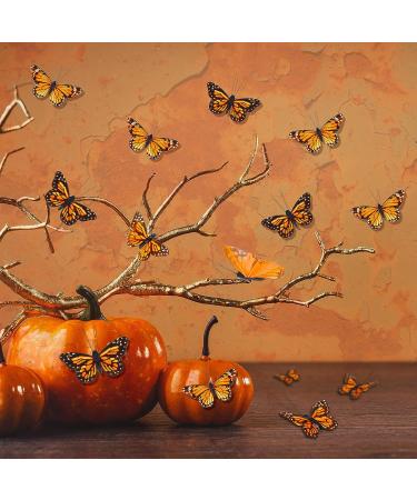 Orange Monarch Butterfly Decorations - 12 Set Feather Butterflies Picks for Spring Flower Arrangements and Crafts - Buy Online on GoSupps.com